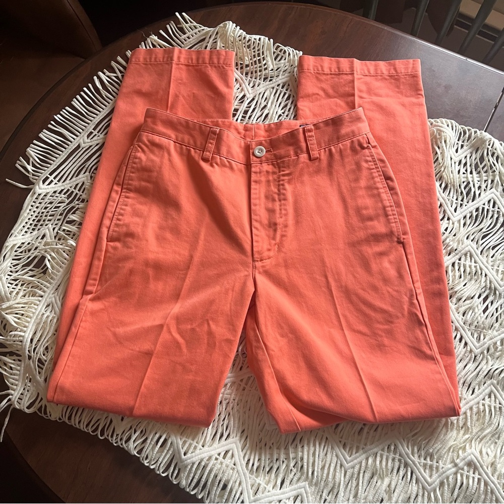 Vineyard Vines Coral Bright Orange Pleated Straight Leg Preppy Summer Club Pants